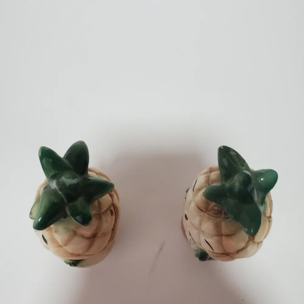Vintage Anthromorphic Pineapple Salt and Pepper Shakers Smiling Winking Faces